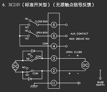 ＤＣ24Ｖ標(biāo)準(zhǔn)開(kāi)關(guān)型<a href='http://www.dexa.com.cn/Product/diefa/diandongdiefa/' target='_blank'>電動(dòng)<a href='http://www.dexa.com.cn/Product/diefa/' target='_blank'>蝶閥</a></a>接線(xiàn)圖